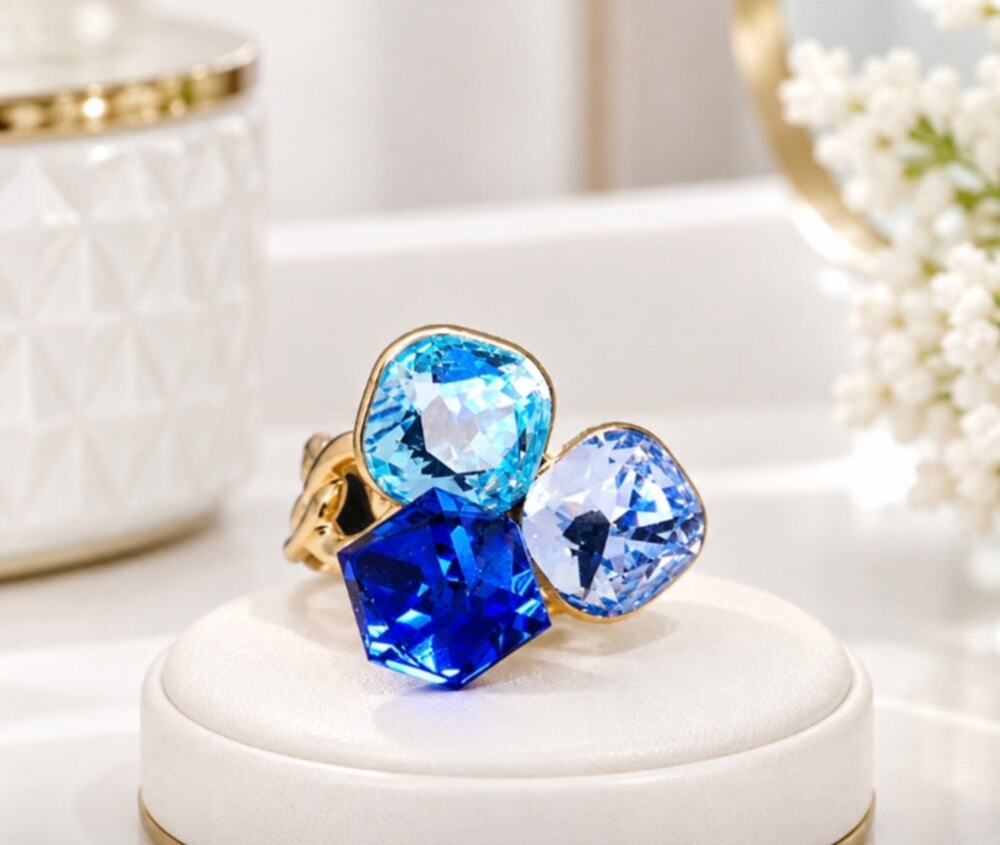 18KT Plated Gold Blue Stone Adjustable Ring